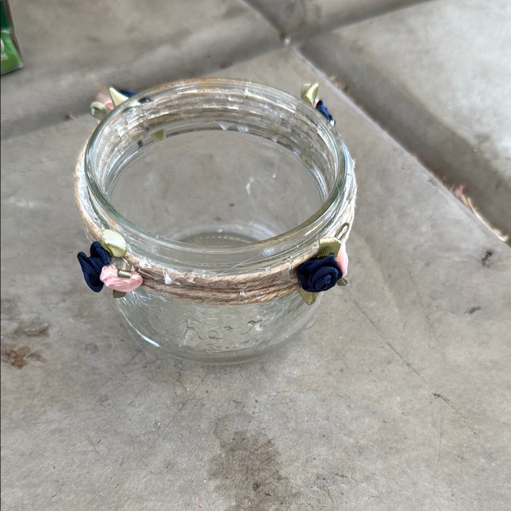 Wedding or Other Use - Decorative Glass Jar with Floral Accents - Set Of 10